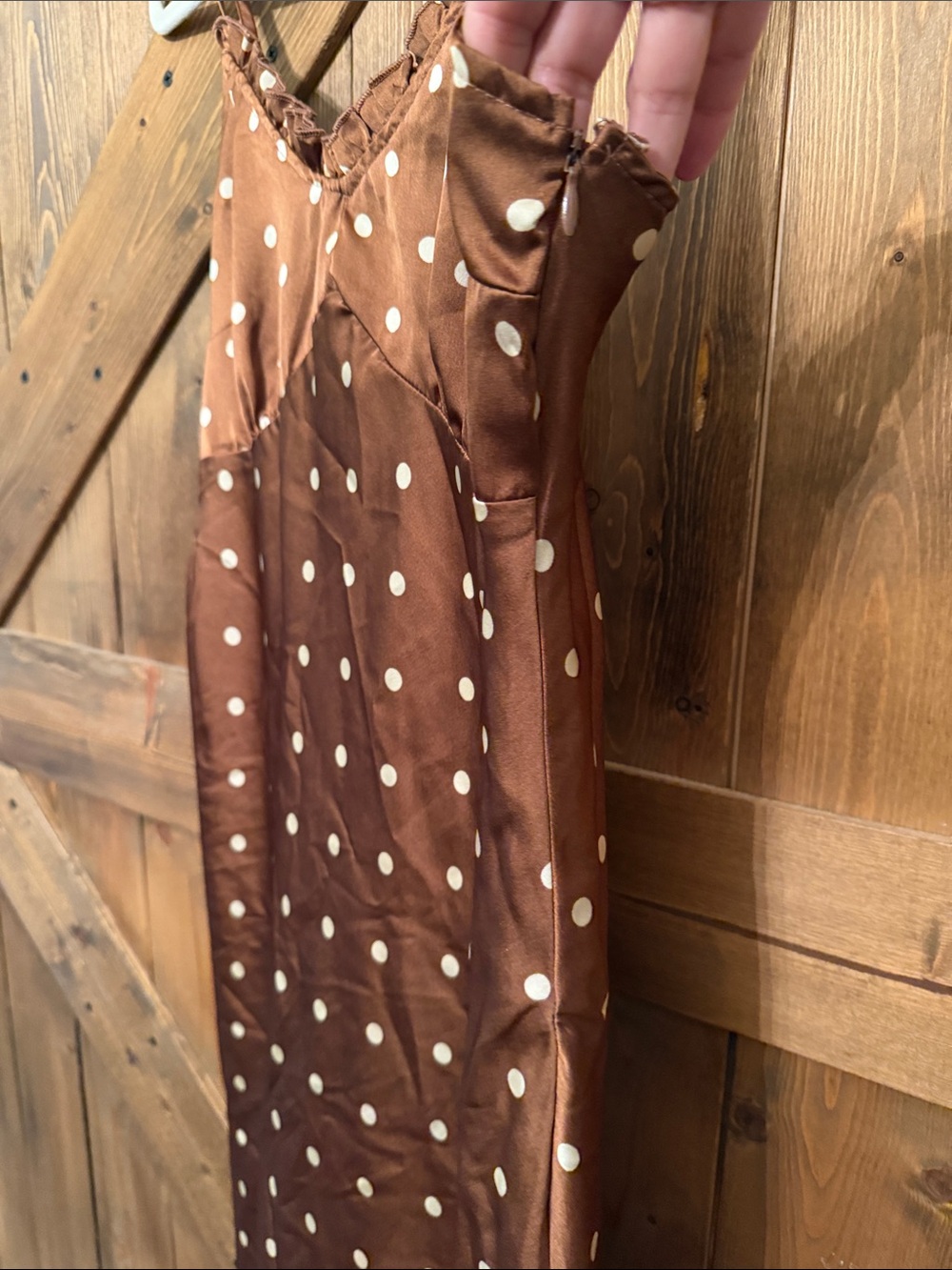 Japna Brown Polka Dot Midi Slip Dress - Picture 4 of 5